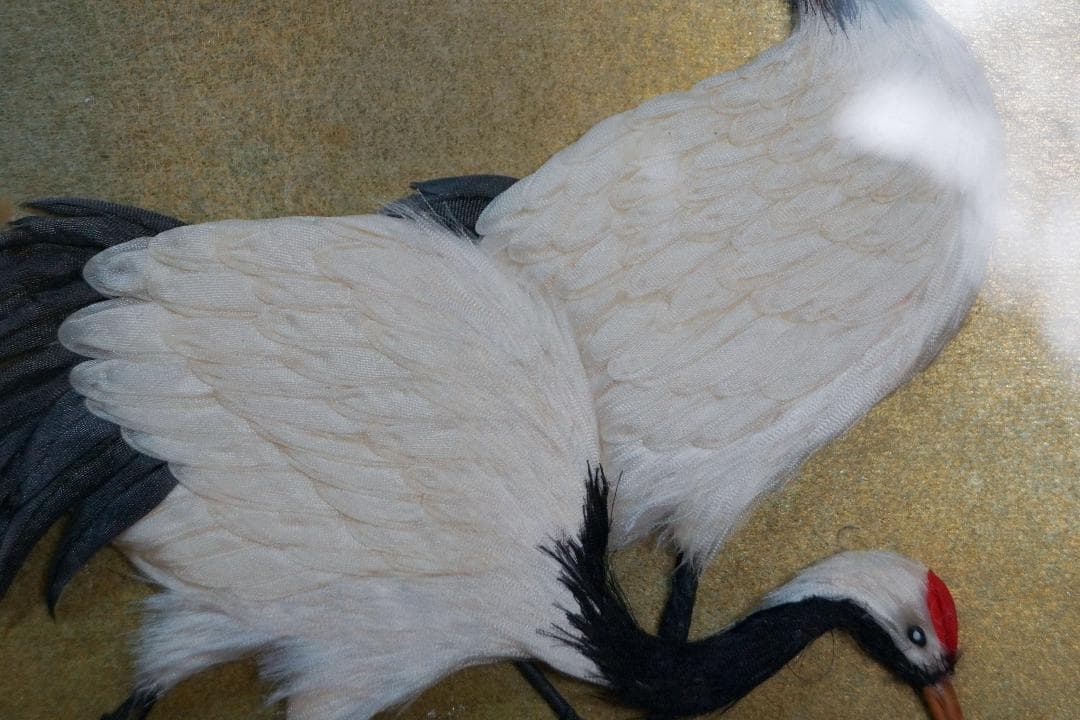 茶道具 二曲屏風 貼り絵『丹頂鶴花鳥図』 日本画 絵画 屏風★時代物★