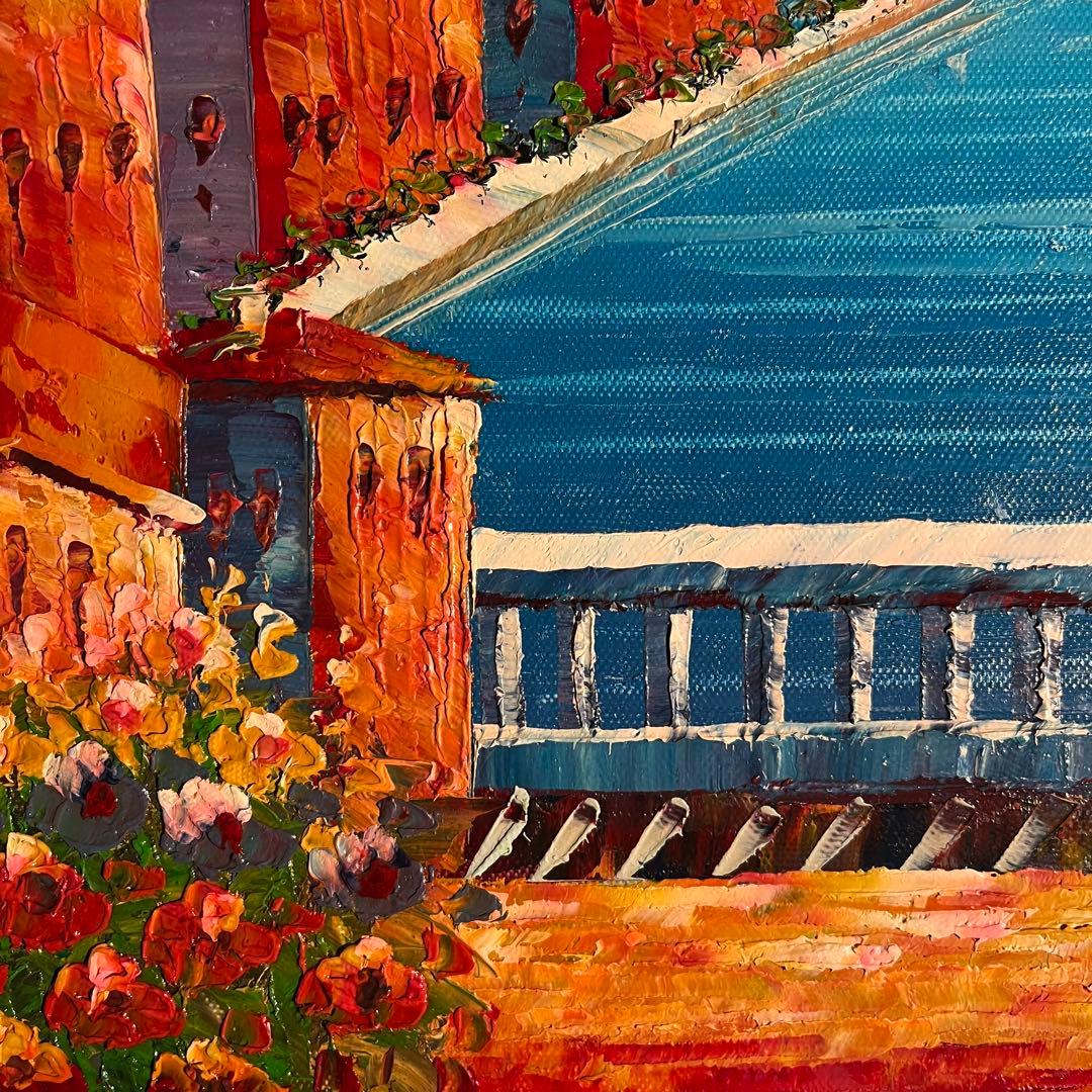 手書き油絵 地中海の風景 絵画 インテリア 油彩画