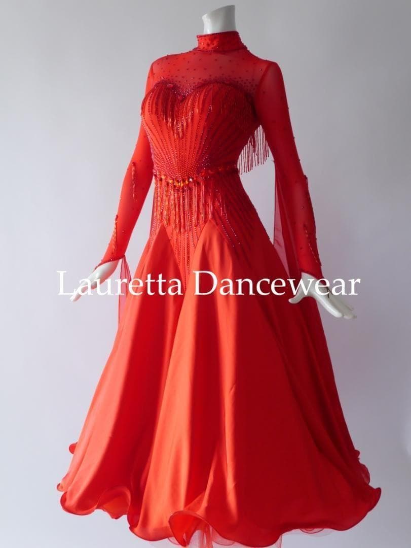 新品✨ラウレッタ 社交ダンスドレス ルビーレッド M 高級仕様 競技 デモ対応