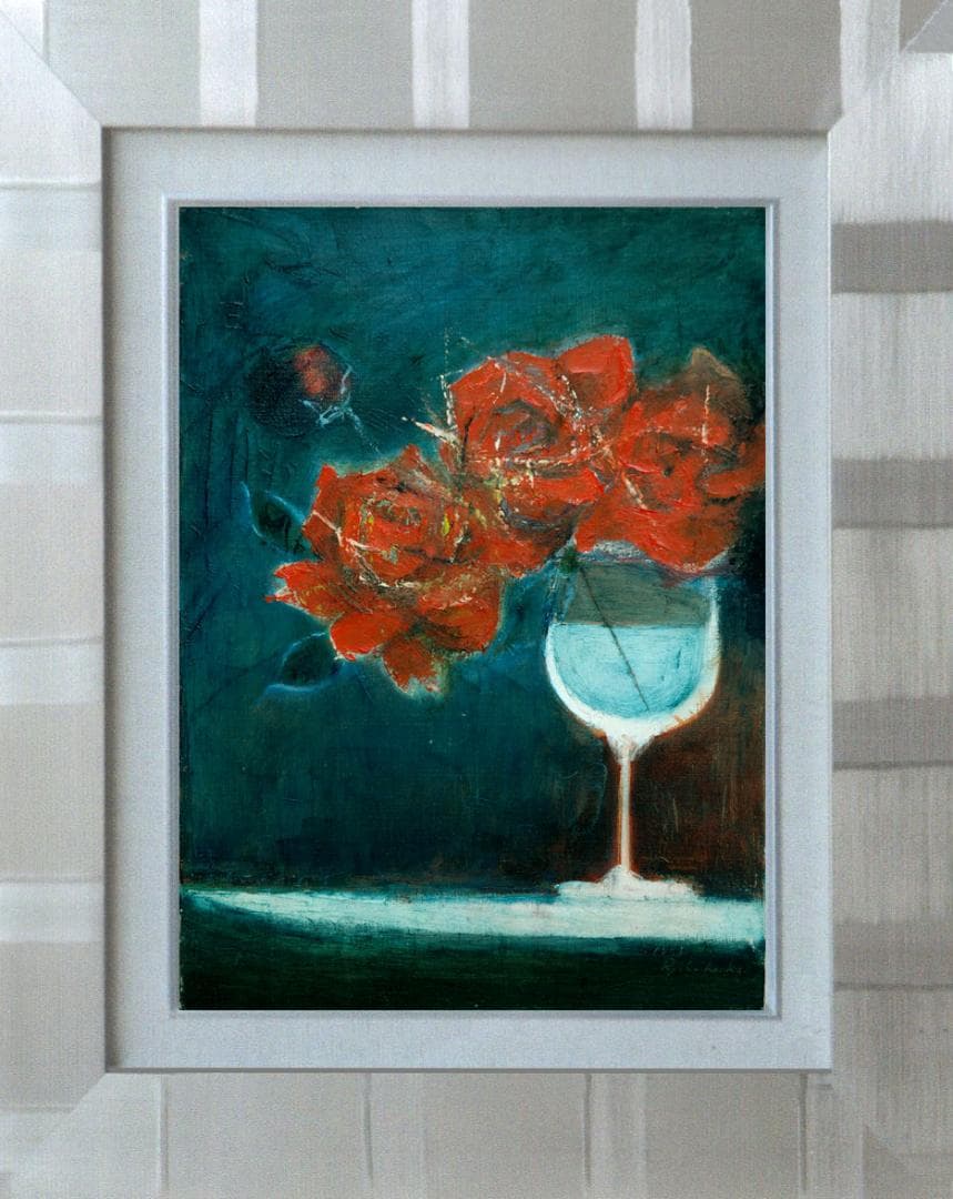 油絵 菅家令子 絵 絵画 インテリア 額付(黒) 油絵 F4-070302 ばら