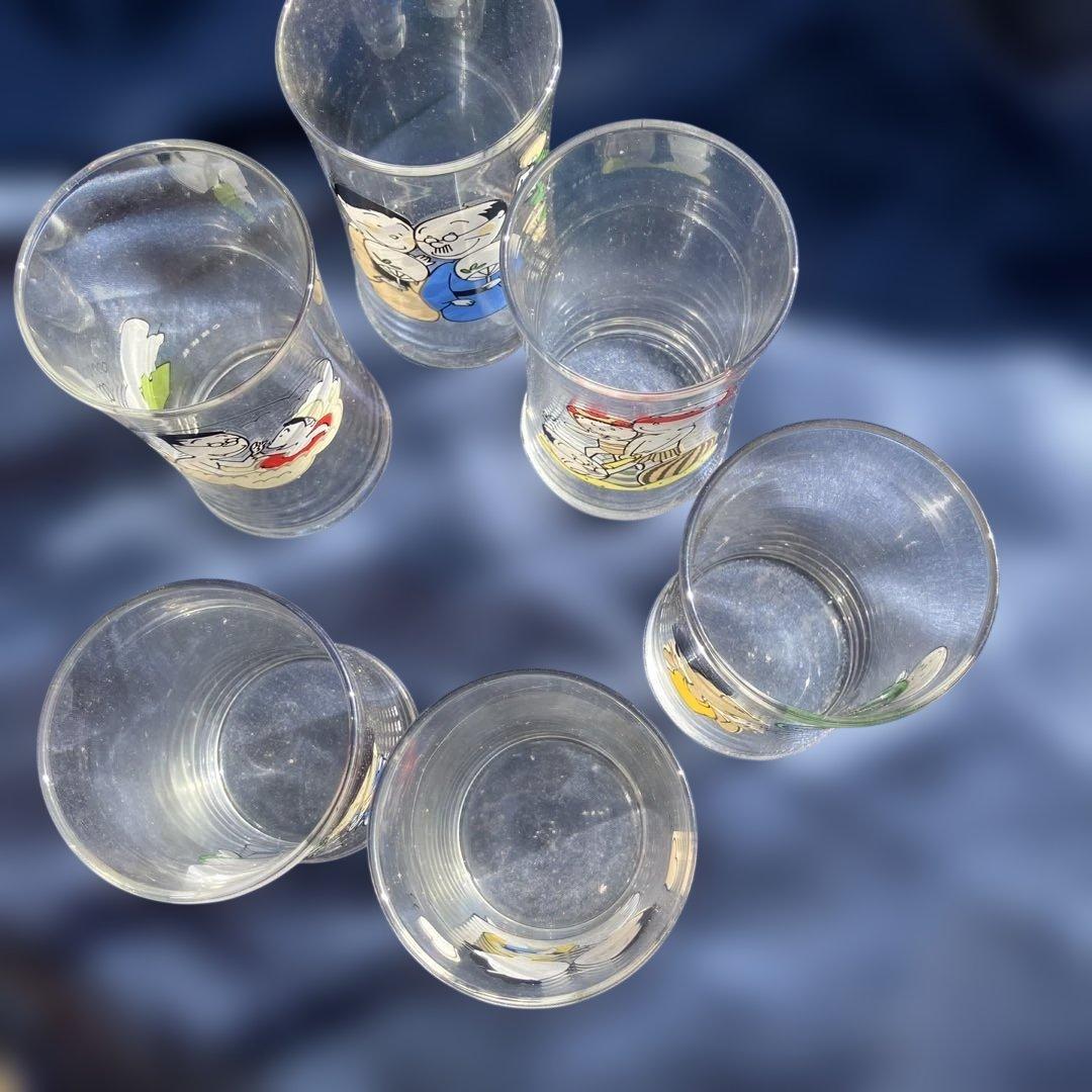 (482)サザエさんキャラクターイラスト付きガラスグラス6個セット