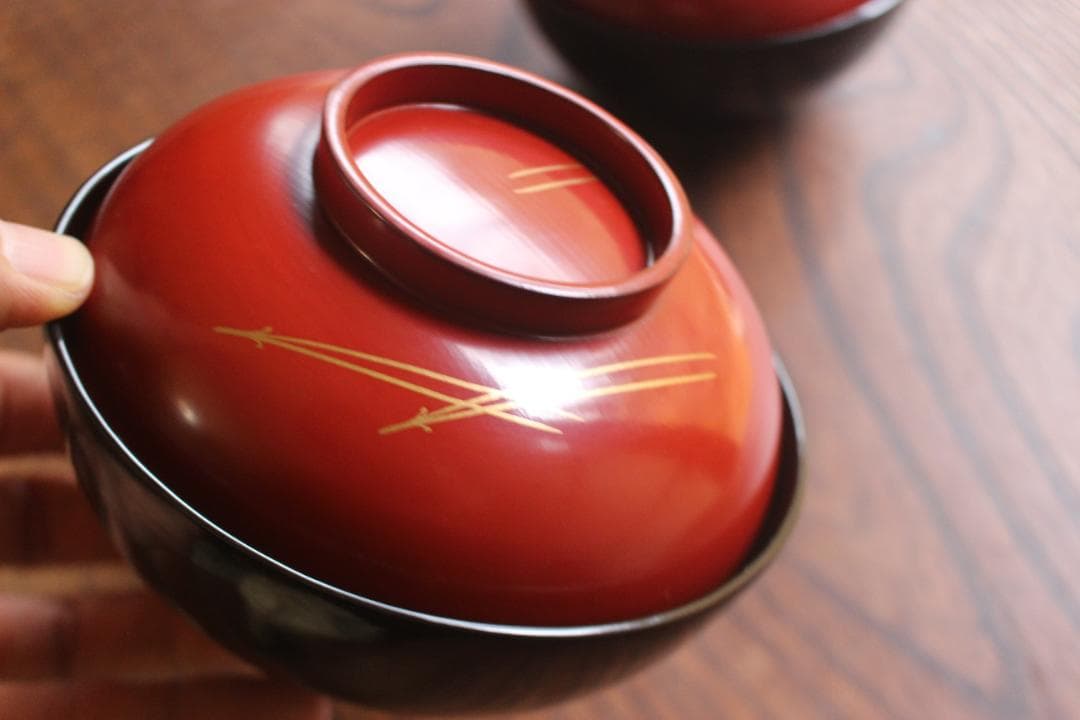 時代逸品！優美な見返し鶴蒔絵の映える日の出椀2点（検輪島塗雑煮椀蒔絵椀