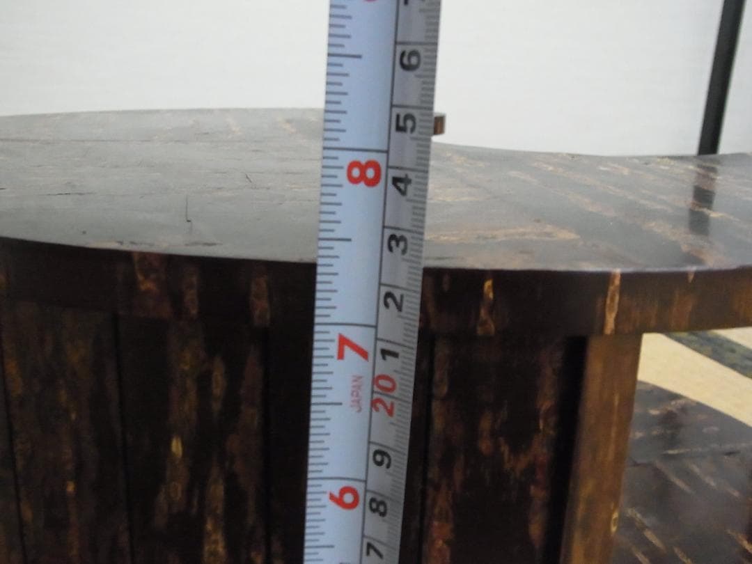 展示品　未使用　樺細工　ポット台　煎茶道具置き　蛇腹戸