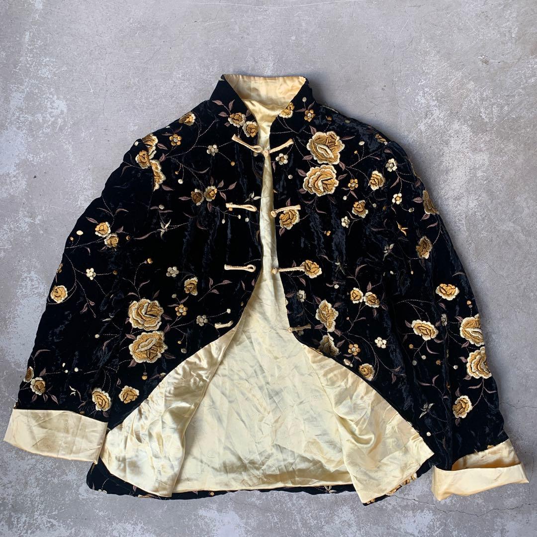 special vintage ベロア　刺繍　チャイナジャケット