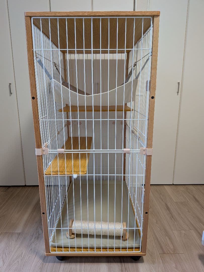 キャットケージ 木製フレーム 猫壱つめとぎポール付