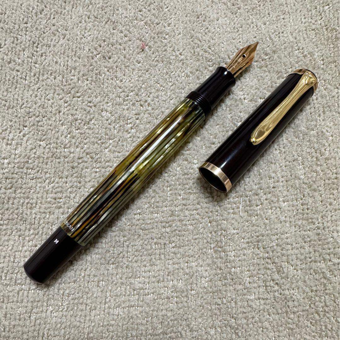 【美品】ペリカン万年筆　#400 茶縞　14K -585 M