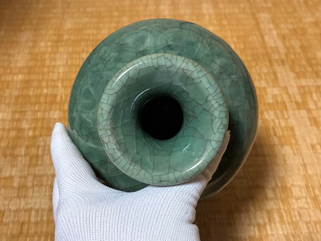 中国 高麗 朝鮮 青緑色 貫入 壺 花入 唐物