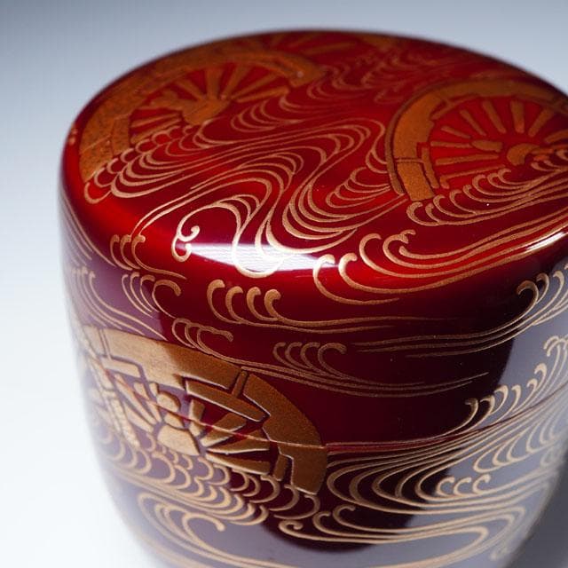 三代 清石（川谷内正廣）波車蒔絵棗　内梨地　共箱　輪島塗　薄茶器　茶道具