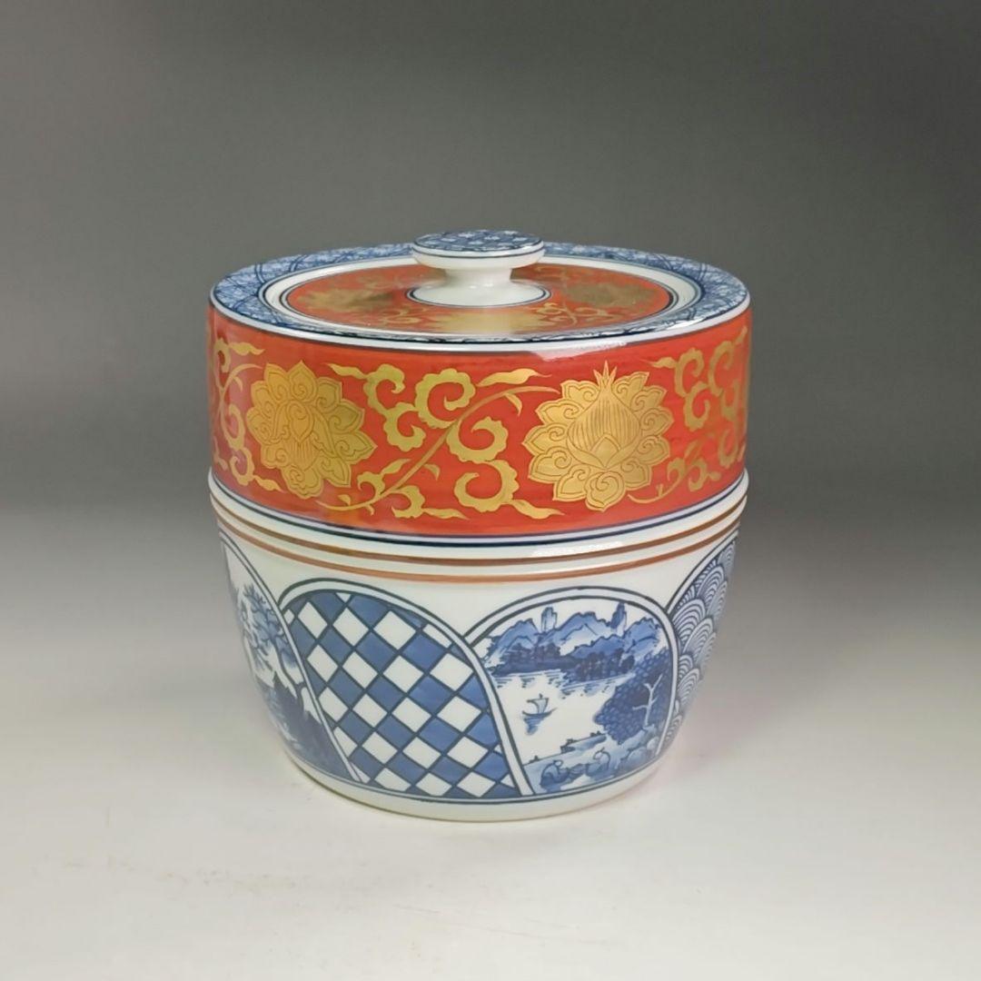 イ863 水指『平安　京峰造』『染付金襴手　水指　共箱』茶道具