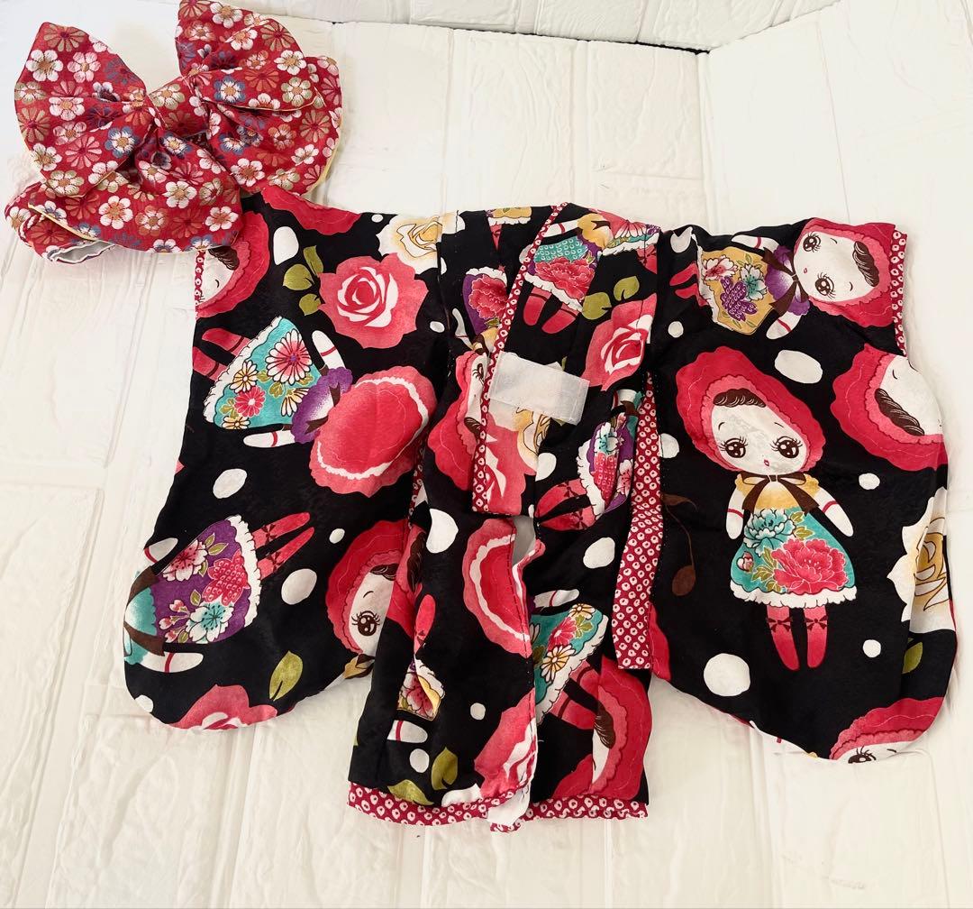 わんこお着物　犬猫♡振袖七五三　ひな祭りお人形柄帯付き