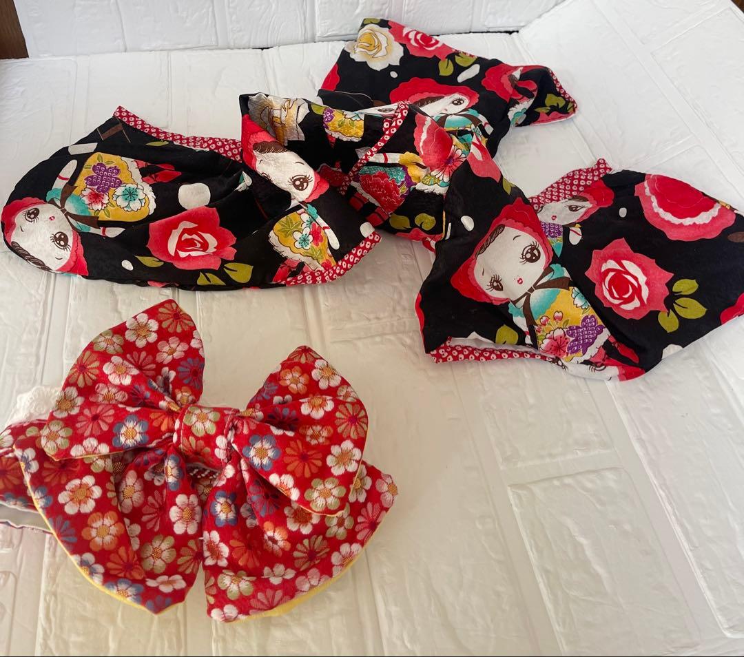 わんこお着物　犬猫♡振袖七五三　ひな祭りお人形柄帯付き