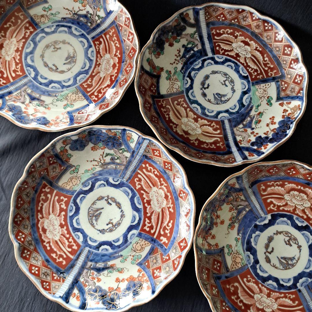 「華やかな食卓！ 金彩古伊万里皿(直径21cm)」富貴長春皿2客セット 骨董アン