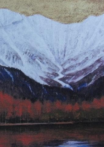 桝田靖夫、【山湖（穂高）】、希少な額装用画集より、新品額装付、状態良好