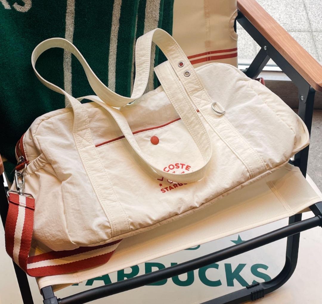 新品未使用 韓国 スターバックス ラコステ コラボバッグ アイボリー