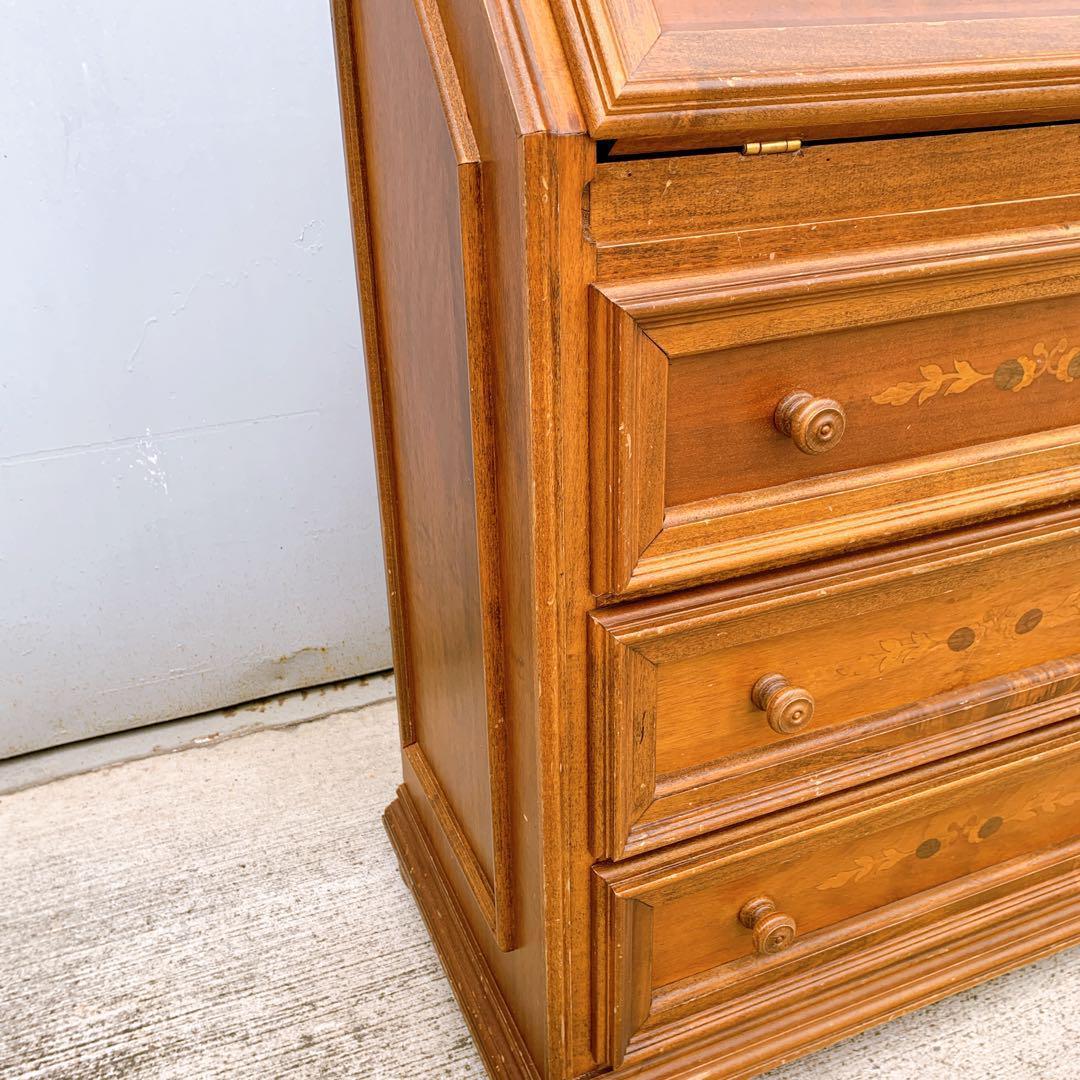 【稀少家具】イタリア 象嵌ライティング ビューロー レトロ机 木製 デスク