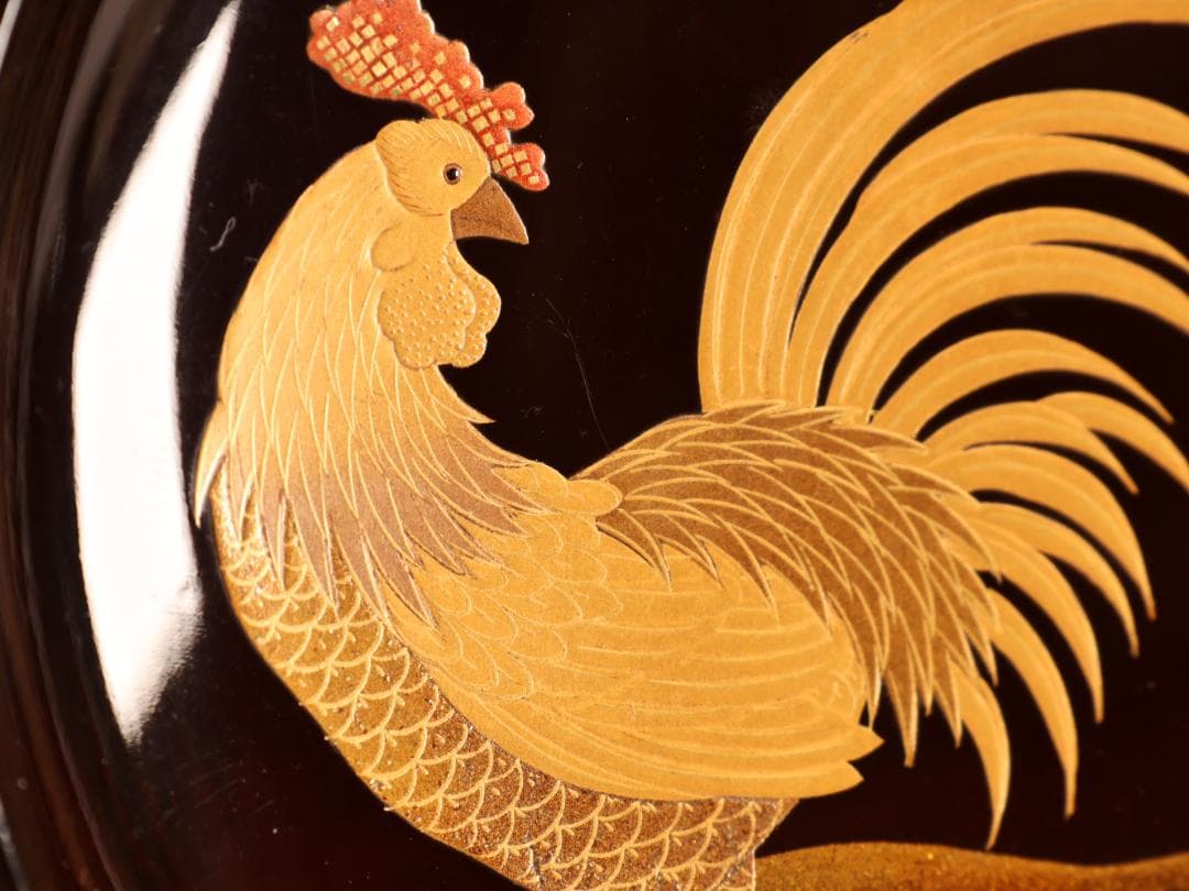 BK414　時代輪島塗　竹鶏図金蒔絵　吸物鶏　二客　木製　茶道具 懐石 会席