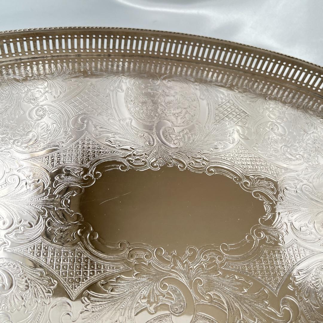 【英国】 ギャラリートレー オーバル型 45cm 【シルバープレート】大盤