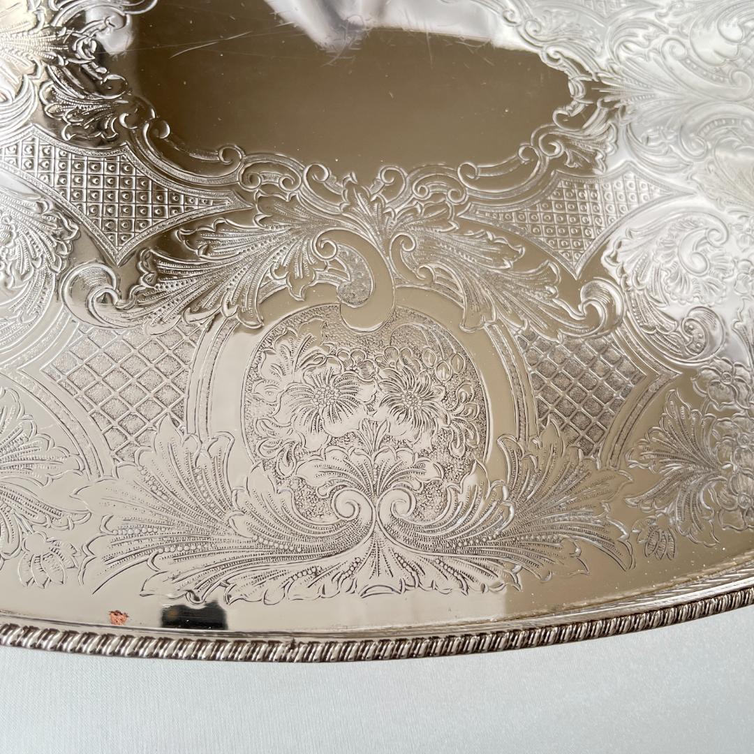 【英国】 ギャラリートレー オーバル型 45cm 【シルバープレート】大盤