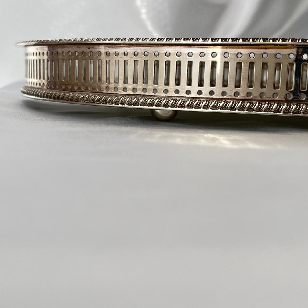 【英国】 ギャラリートレー オーバル型 45cm 【シルバープレート】大盤