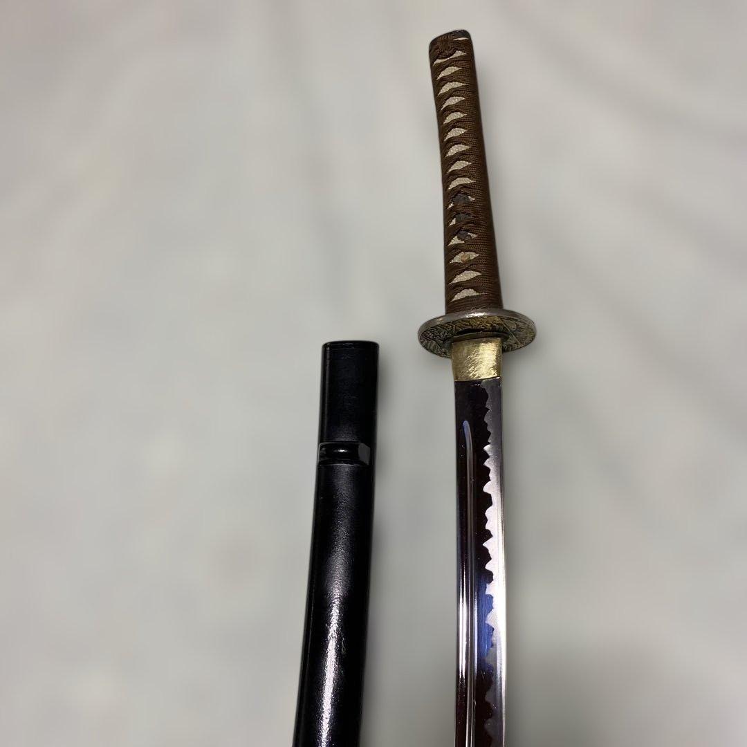 模造刀(居合刀)下緒無し 茶柄 鶴と波絵角丸鍔