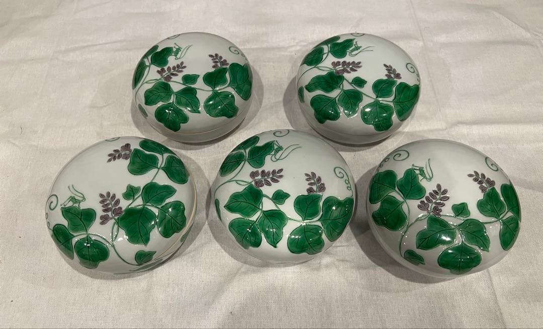 星賢二　色絵葛文蓋向付　5客　共箱　桐箱