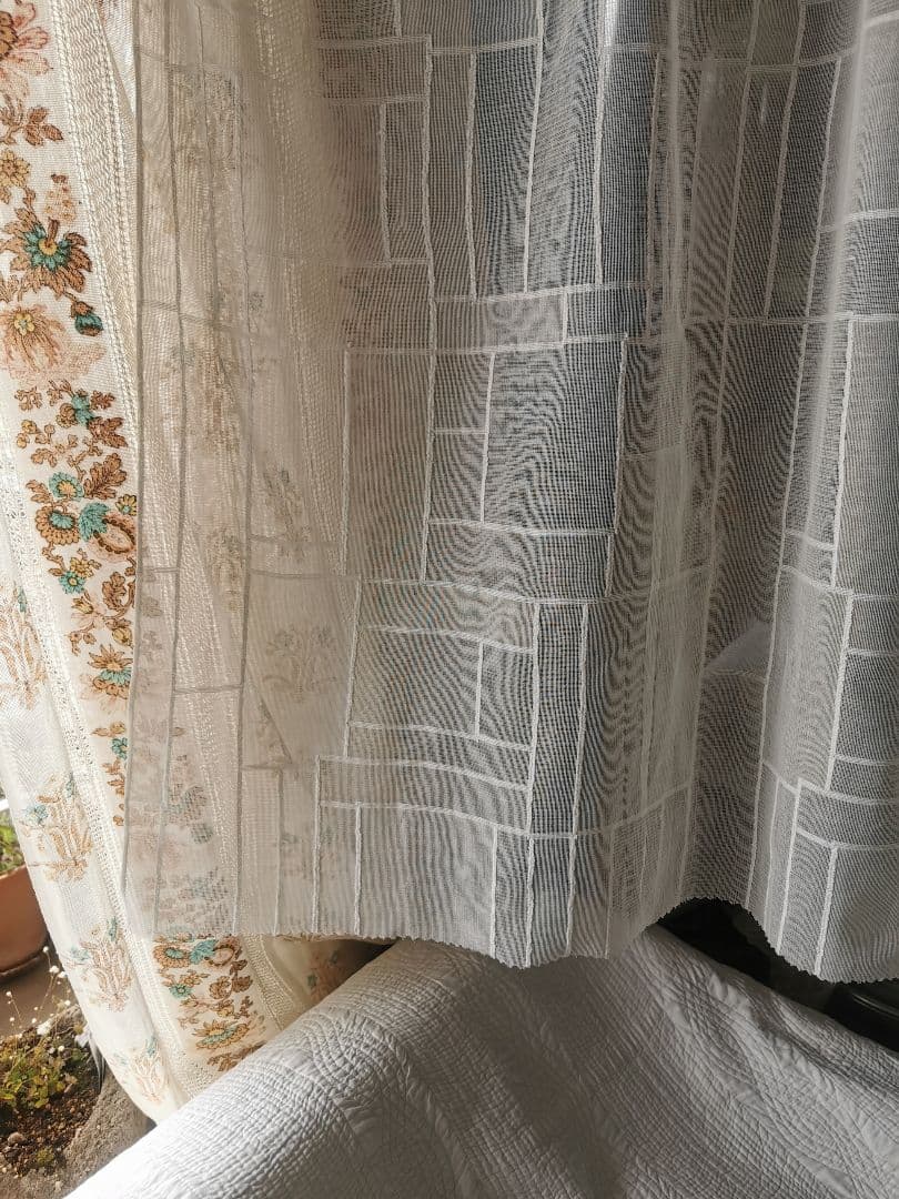 アンティーク ノッティンガムマドラスレース カーテンパネル 四角❐長方形モチーフ