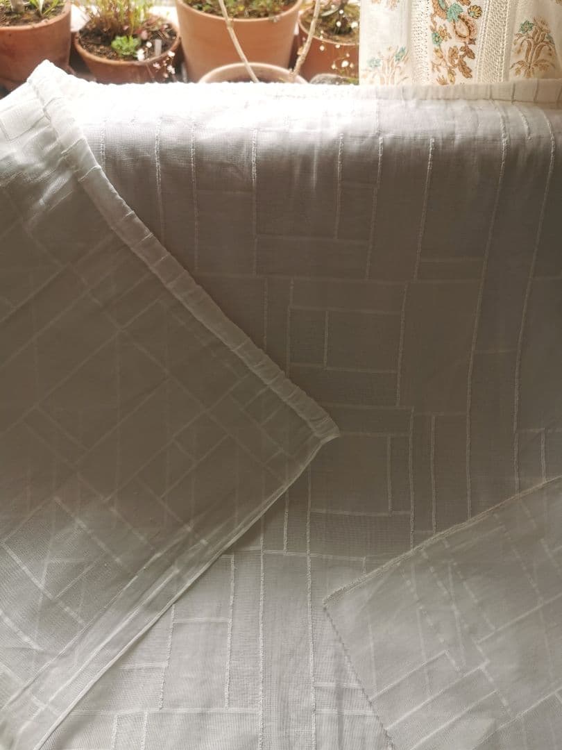 アンティーク ノッティンガムマドラスレース カーテンパネル 四角❐長方形モチーフ