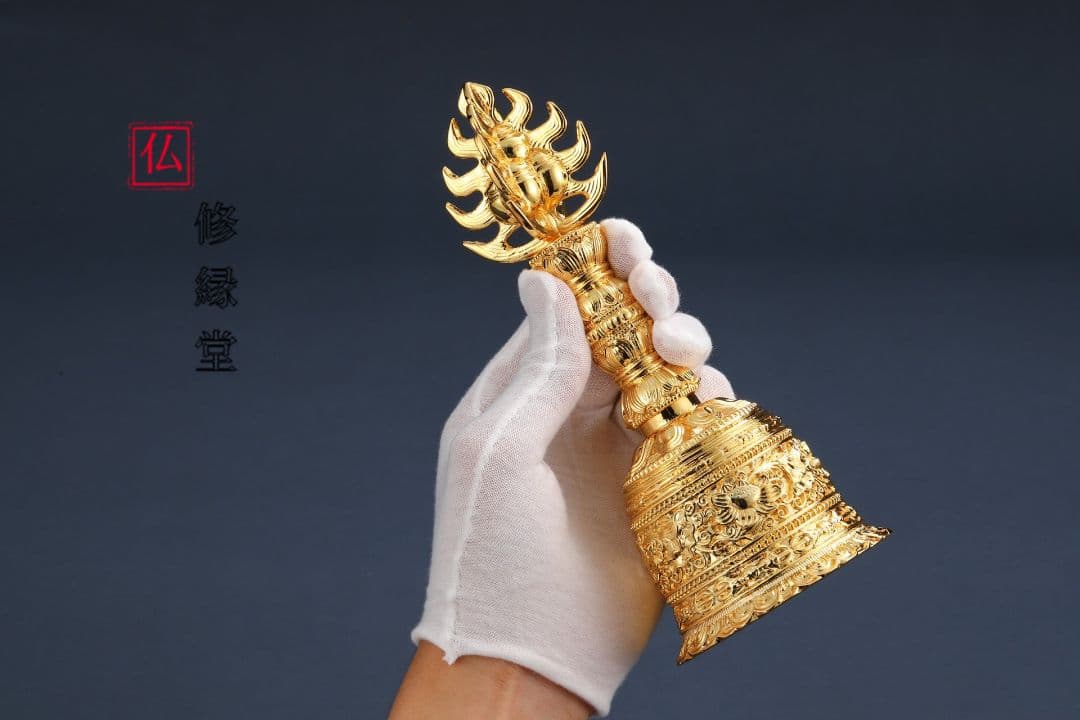 【修縁堂】密教法具 真言宗 法器 宝珠鈴宝珠杵金剛盤三点セット 真鍮製