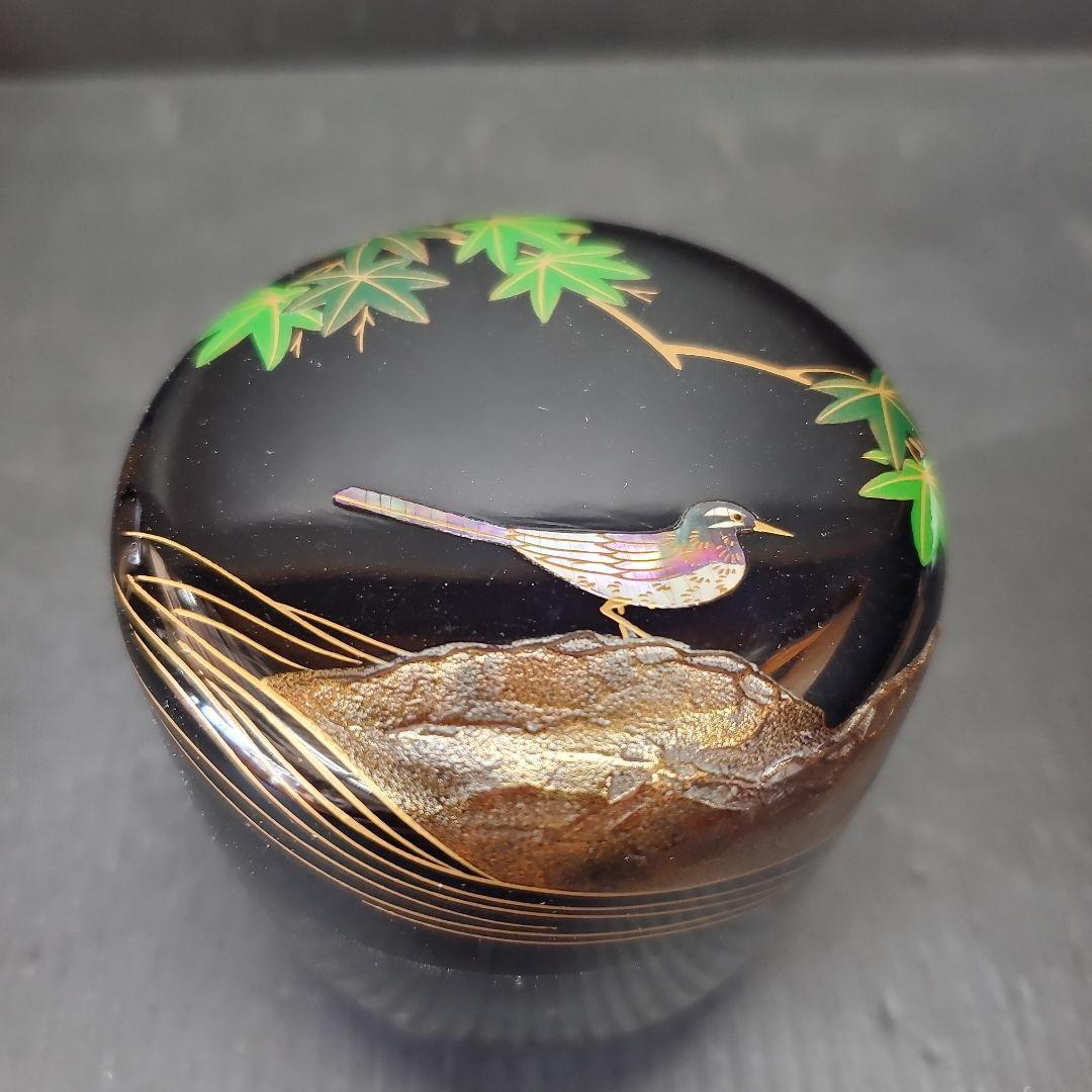 宗利 鶺鴒蒔絵 中棗 螺鈿 茶道具 煎茶道具 共箱　110