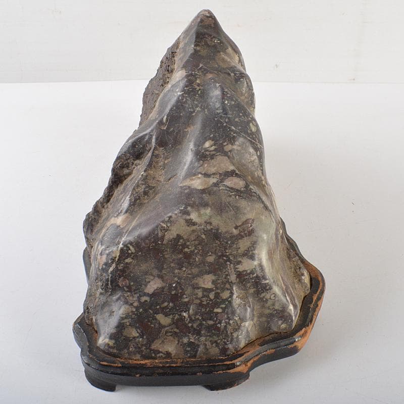 天然石　鑑賞石　置物　重さ約11.4kg　唐木台付　V　R6550B