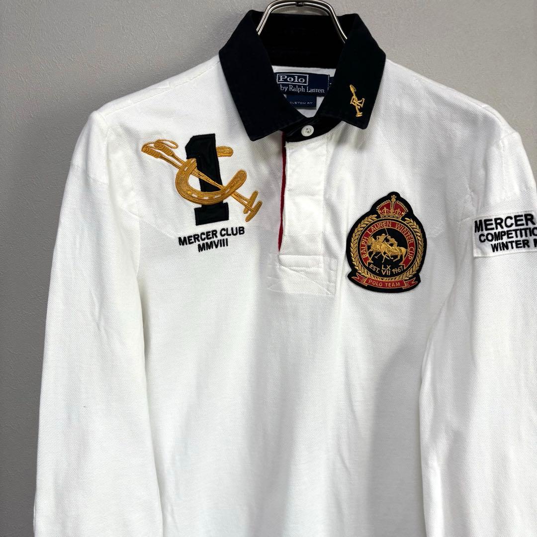 黒白POLO ポロ Ralph Lauren ラルフローレン 長袖ラガーシャツM