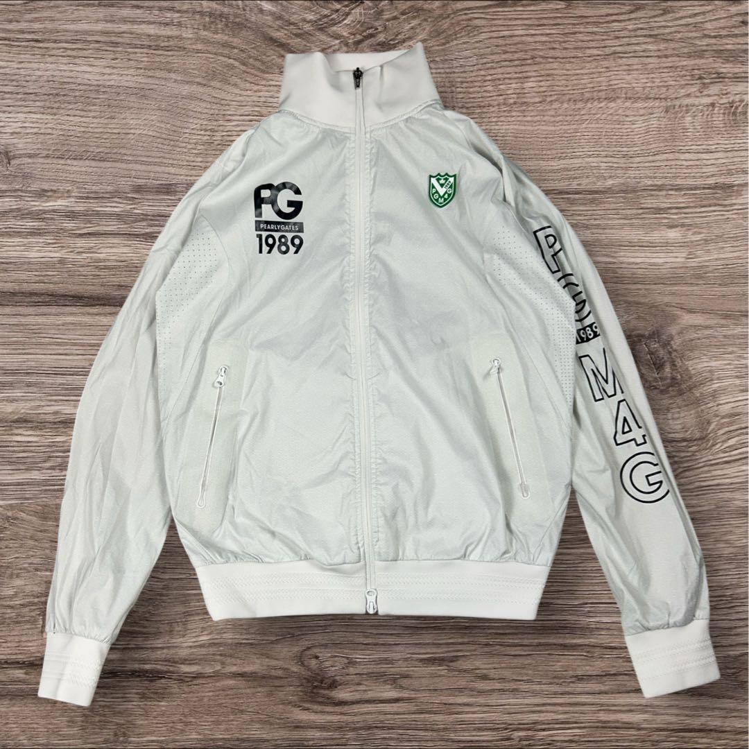 【美品】パーリーゲイツ 総柄 ロゴプリント ジャケット ホワイト 1 M 春