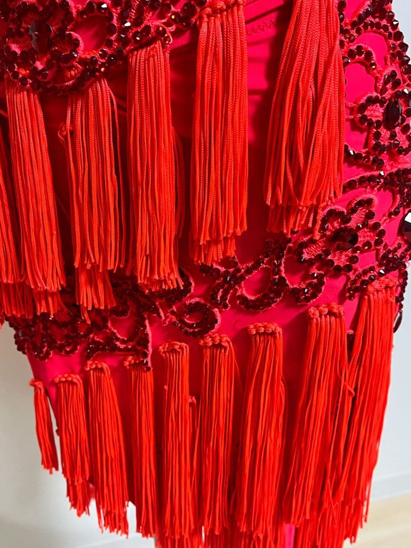 私の誕生日お値引き⭐️赤いフリンジ　ラテンドレス