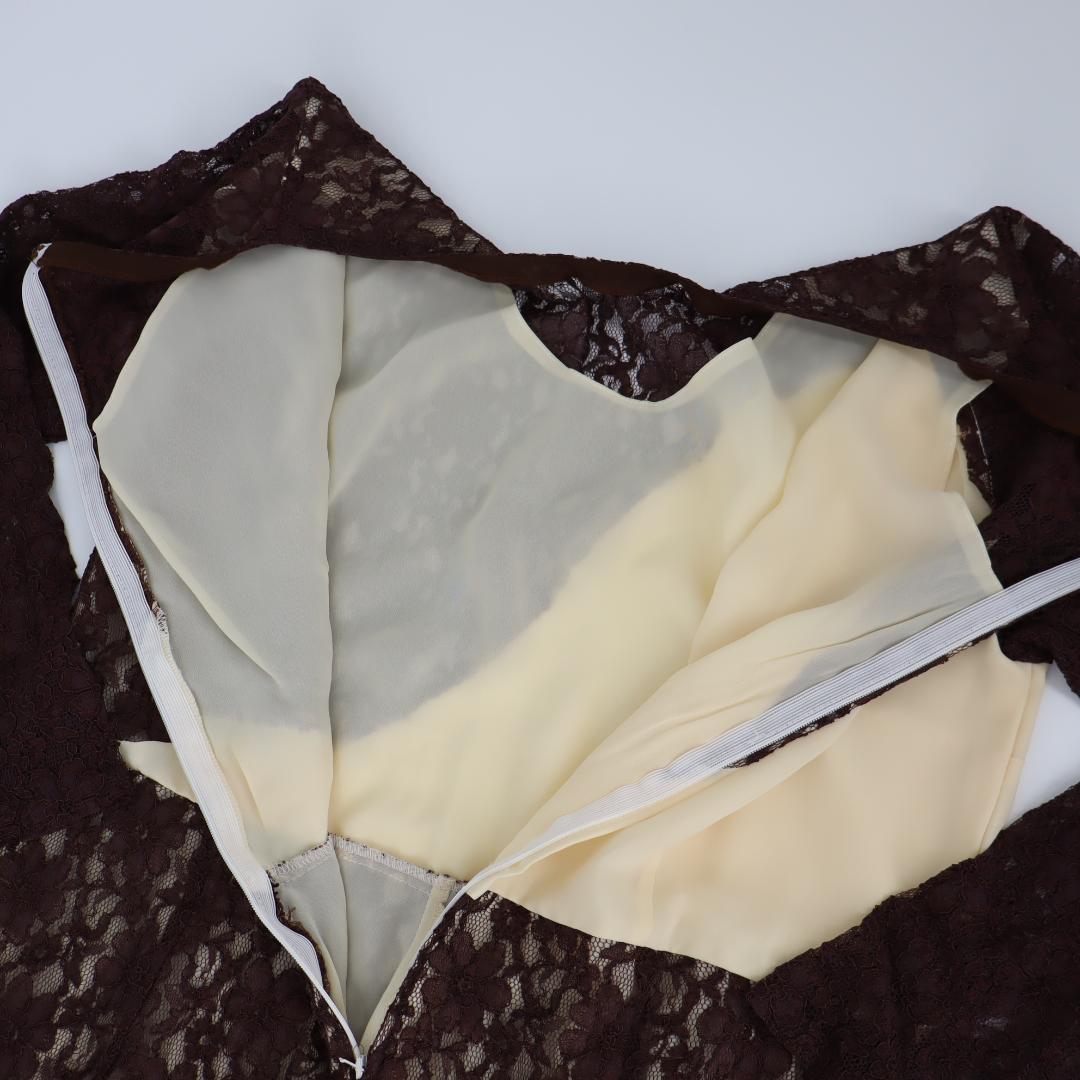 【美品 社交ダンス衣装】ブラウンレース地×クリーム ラテンドレス ストレッチ有