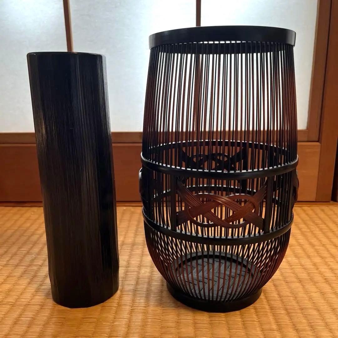 新品 花瓶 花器 【駿河竹千筋細工 伝統工芸】 竹製 茶道具 豪華編み込み模様