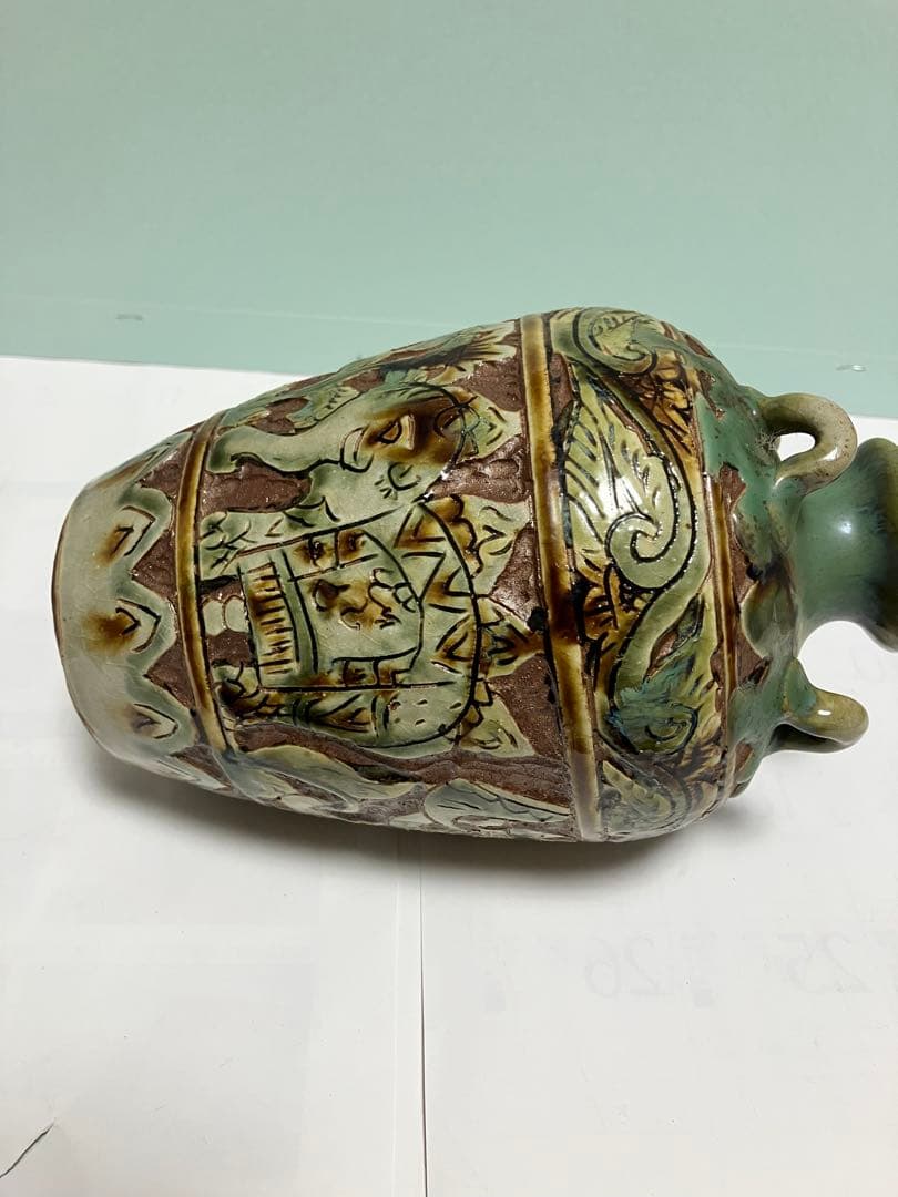 琉球　沖縄　壺屋焼【故】島袋常明作　エジプト紋壺　ヤチムン　やちむん　希少　レア