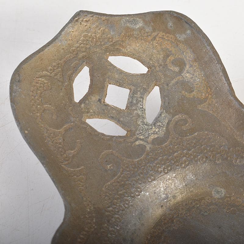 中国　古錫　洸存周款　木瓜式　茶托　五客　合計約186g　V　R7463