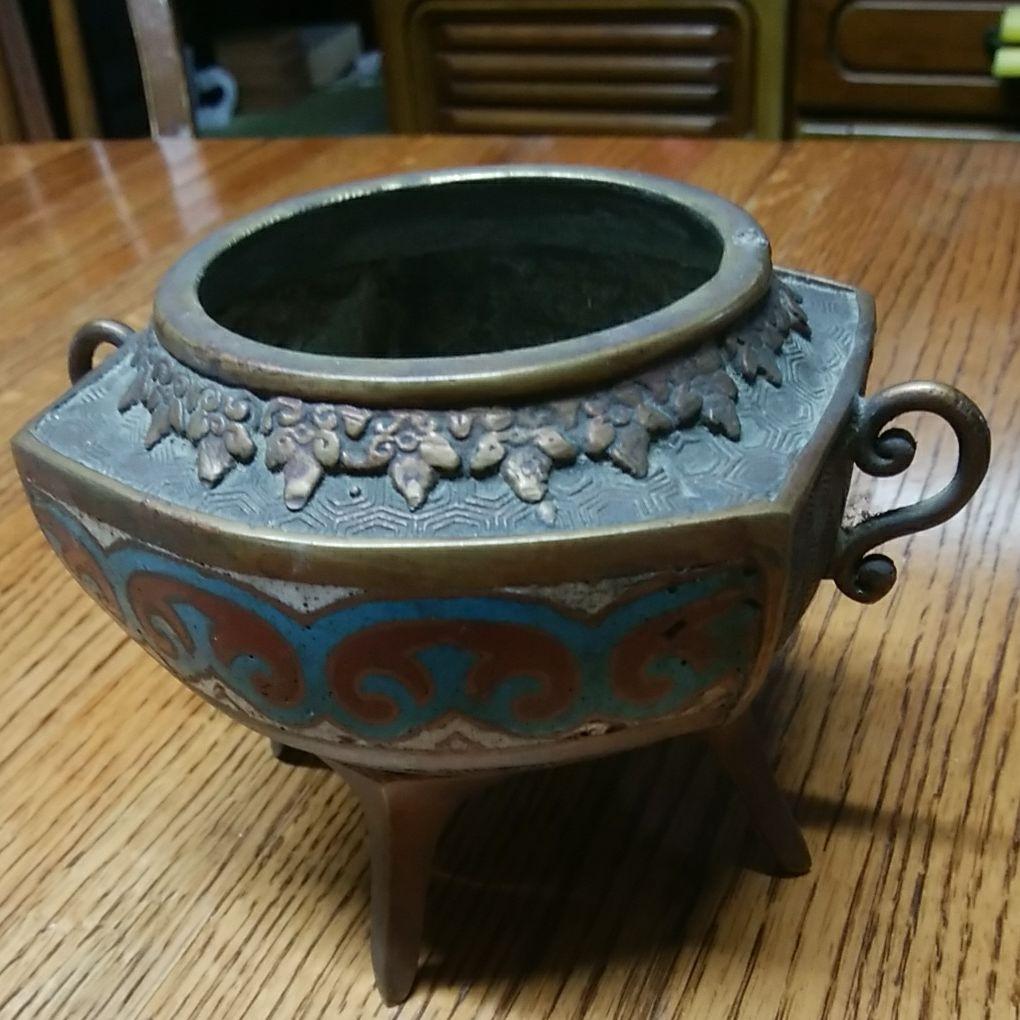 香炉四本足青銅七宝焼き