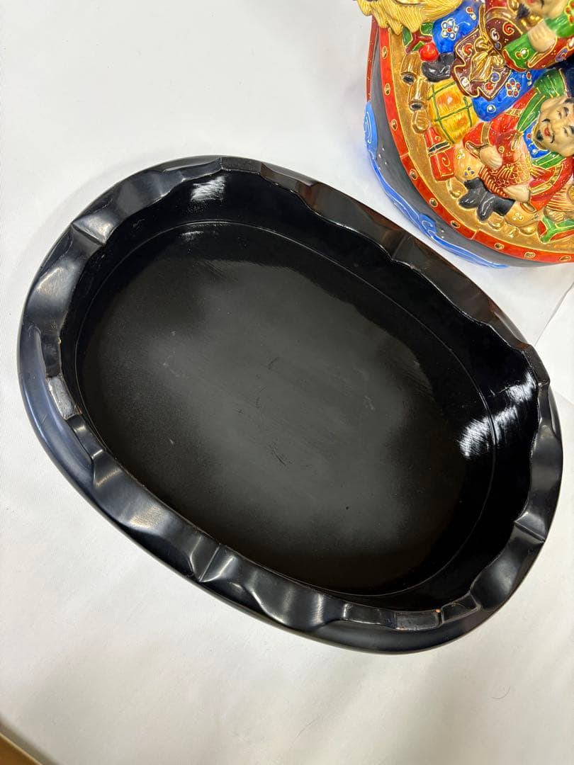 宝船 七福神 置物 九谷焼 縁起物 置物 アンティーク 台付き 花台