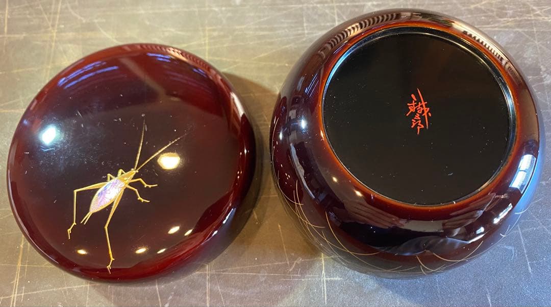 美品　輪島塗　棗　蒔絵・松虫（鈴虫）　　　　鈴谷鐵五郎作 ・茶道具　ヴィンテージ