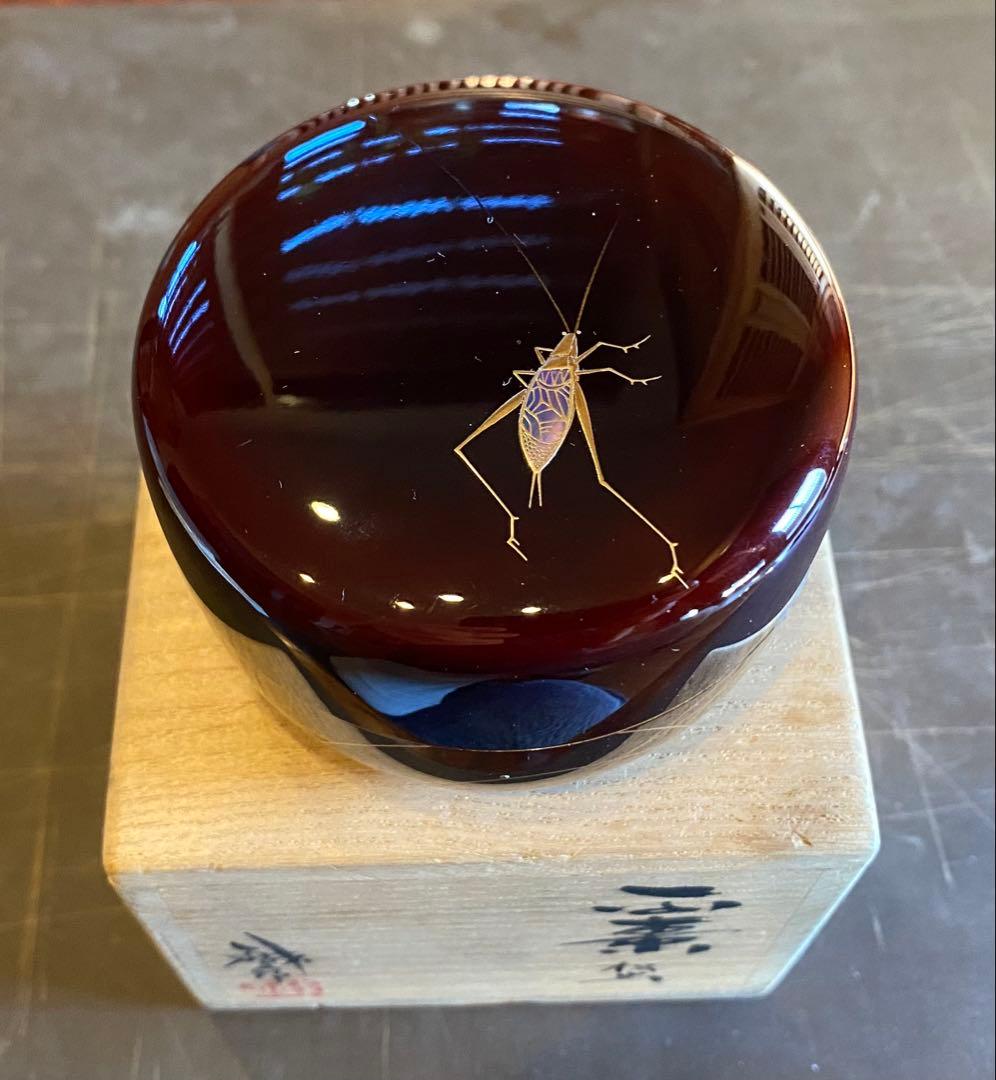美品　輪島塗　棗　蒔絵・松虫（鈴虫）　　　　鈴谷鐵五郎作 ・茶道具　ヴィンテージ