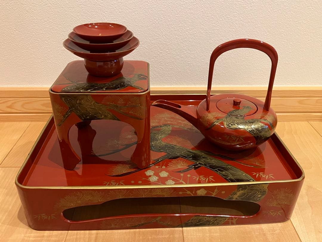 洗朱本輪島型　重箱 屠蘇機　老松