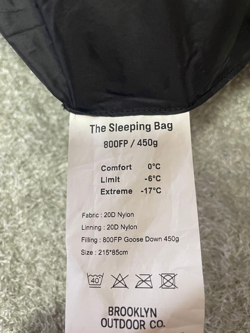 -17度対応Brooklyn outdoor company 寝袋ダウンシュラフ