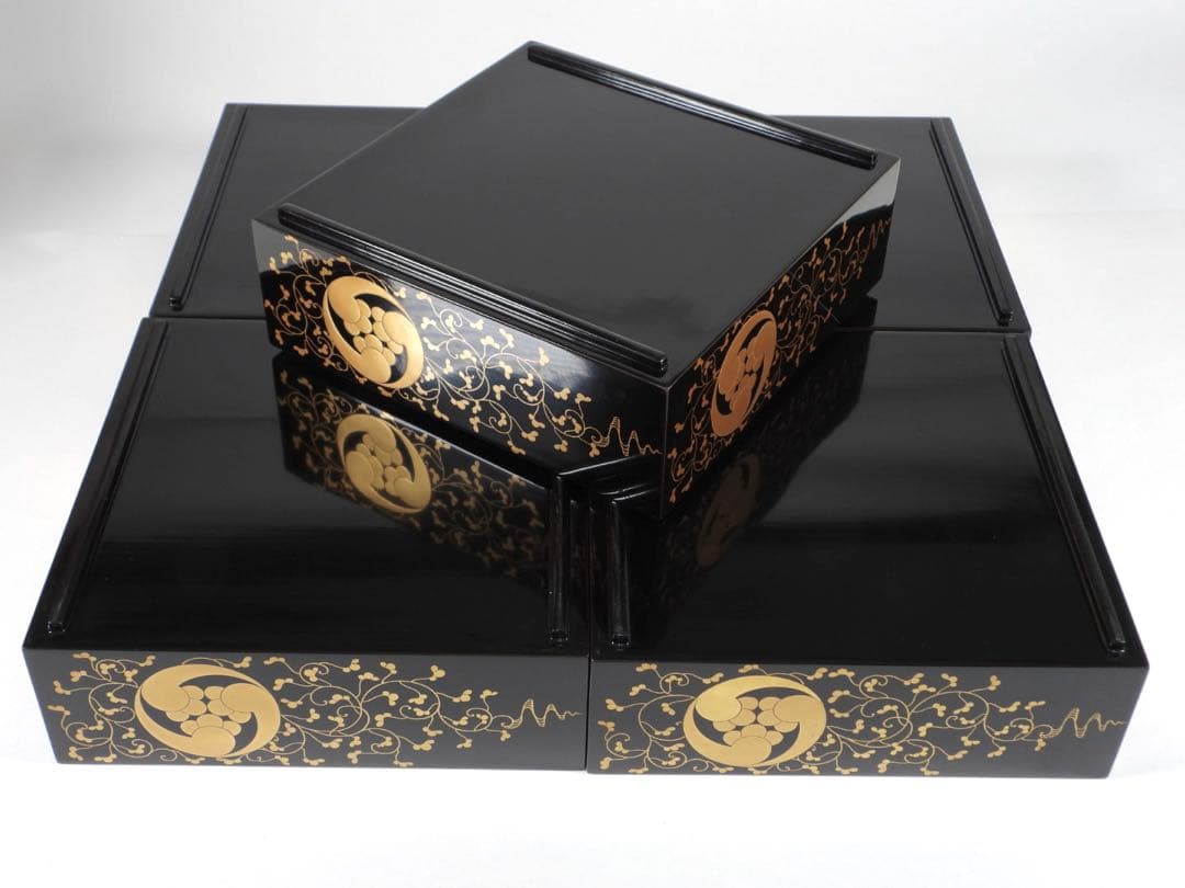 茶道具 輪島塗 上等黒内梨地金蒔絵 五段重 重箱