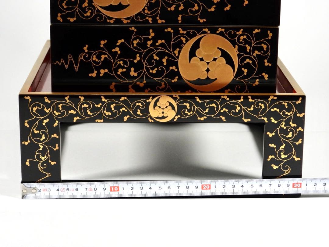 茶道具 輪島塗 上等黒内梨地金蒔絵 五段重 重箱