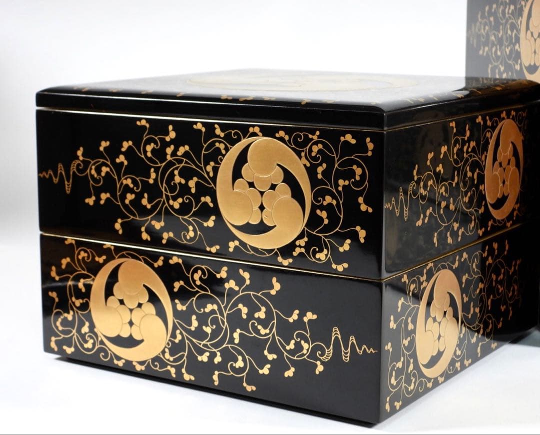 茶道具 輪島塗 上等黒内梨地金蒔絵 五段重 重箱