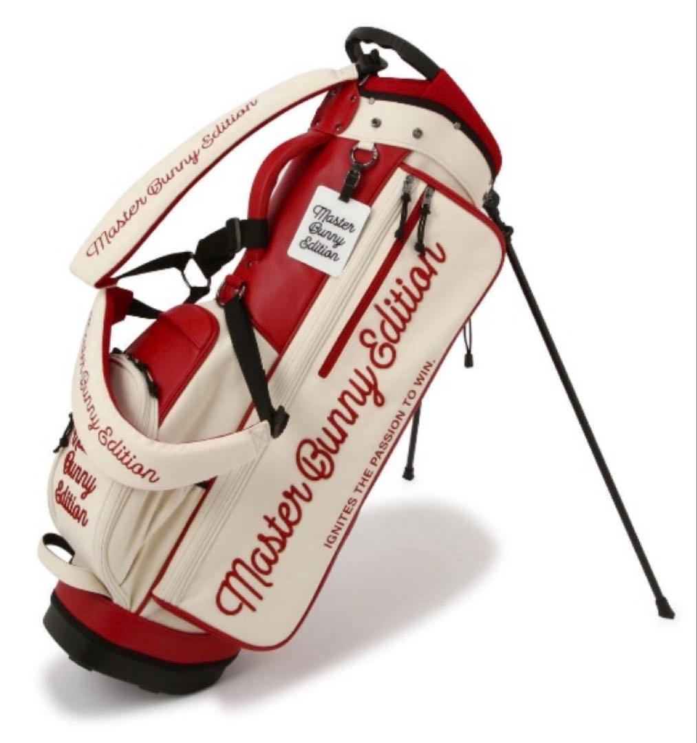 新品 パーリーゲイツ マスターバニー 帆布×合皮 スタンド式キャディバッグ 赤