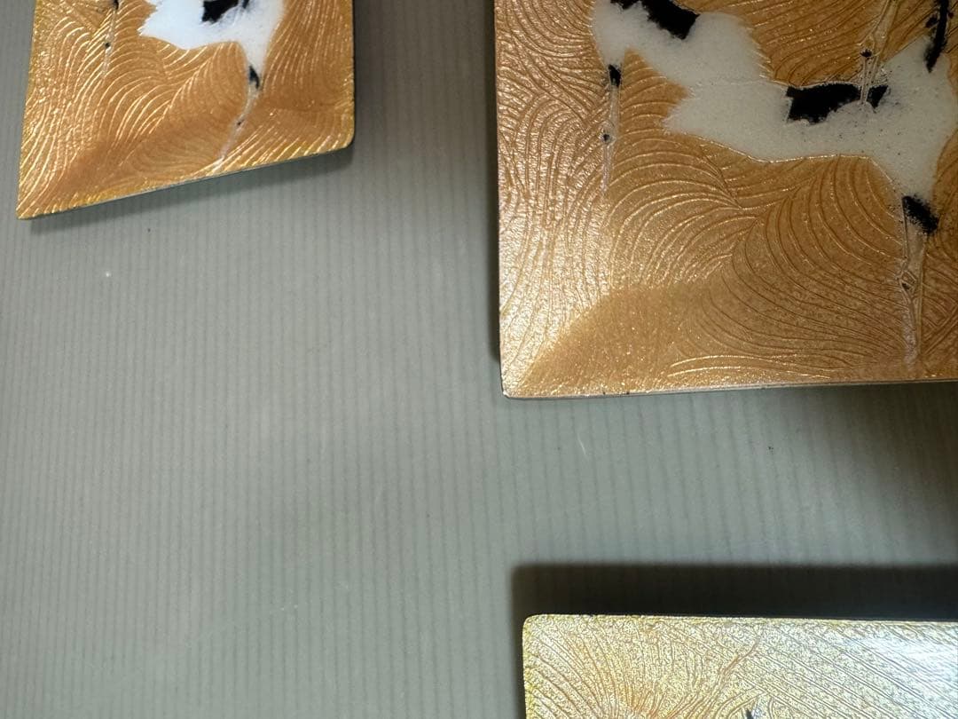 2936 七宝焼　金地双鶴　角皿　5客