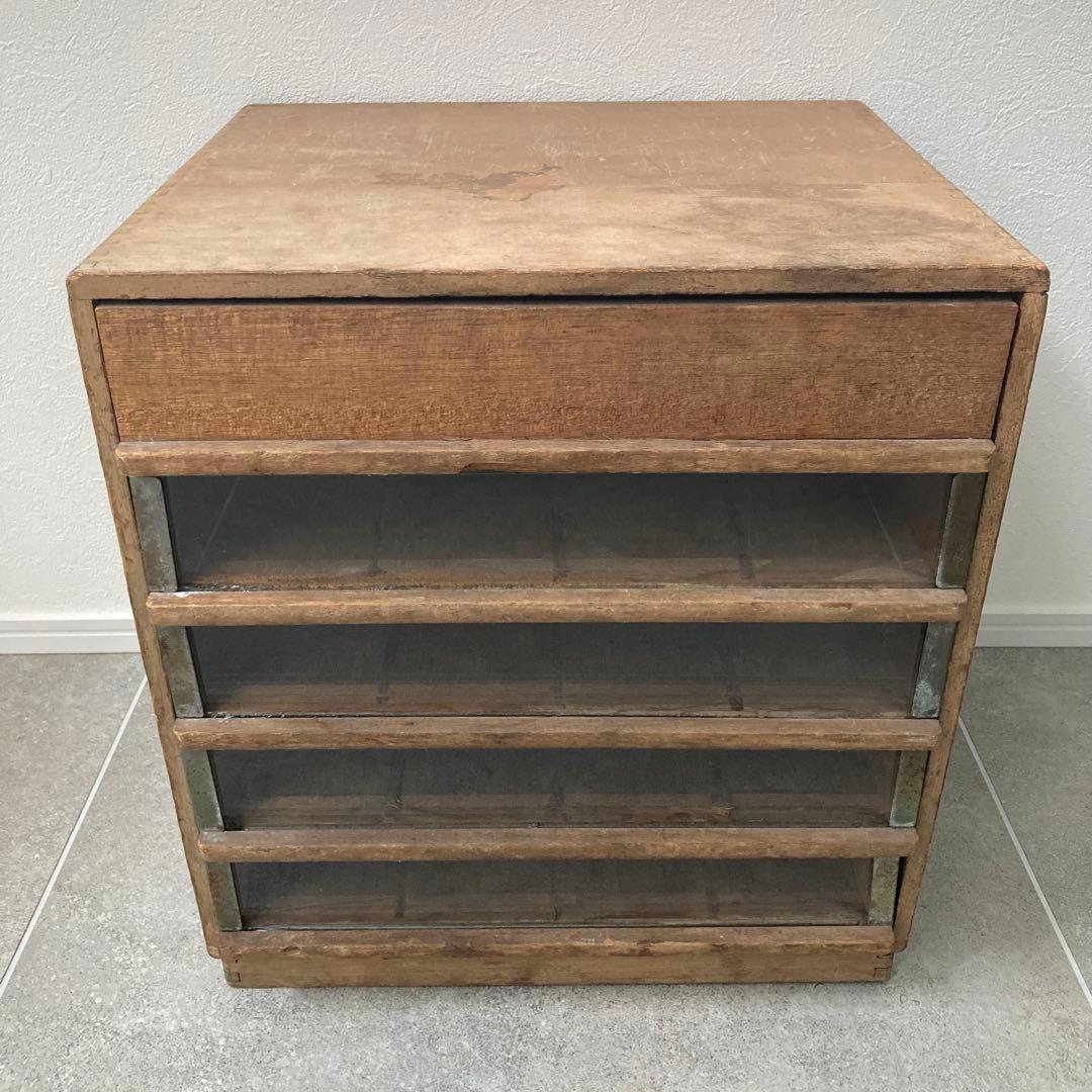 古家具 古道具 引き出し 前面ガラス 収納家具 ヴィンテージ家具