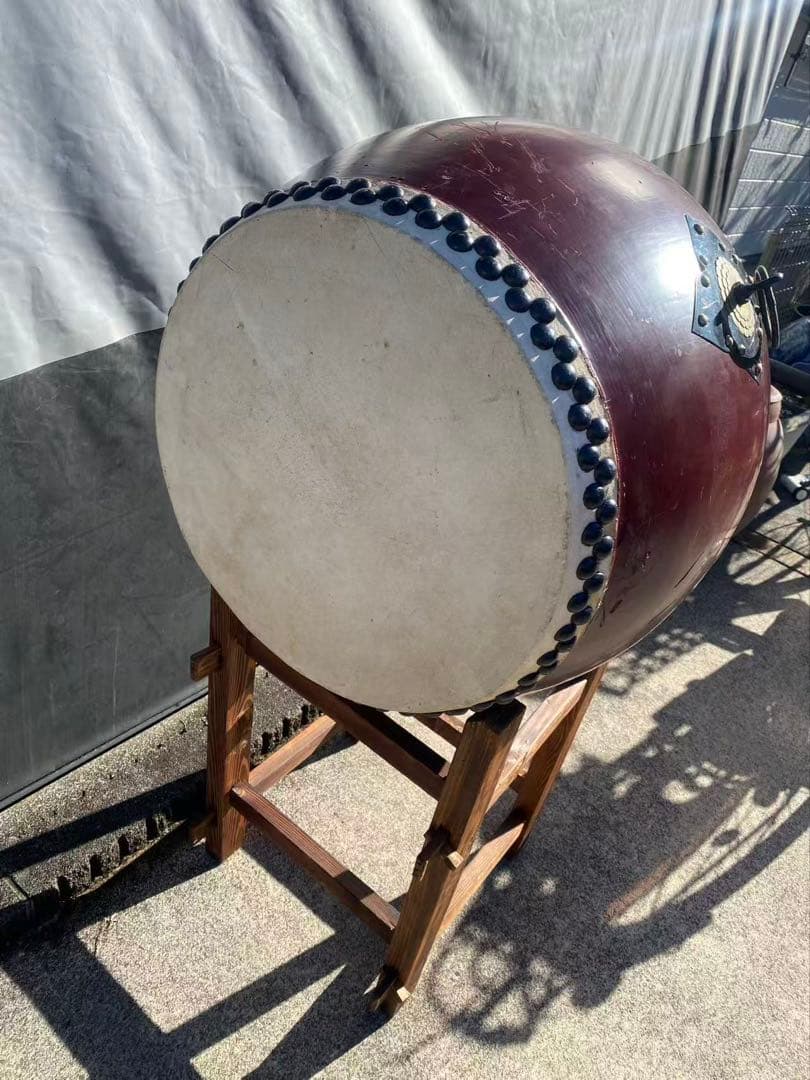 和太鼓鼓面】約47cm【胴高】約60cm和太鼓と太鼓台のセットになります 年代物